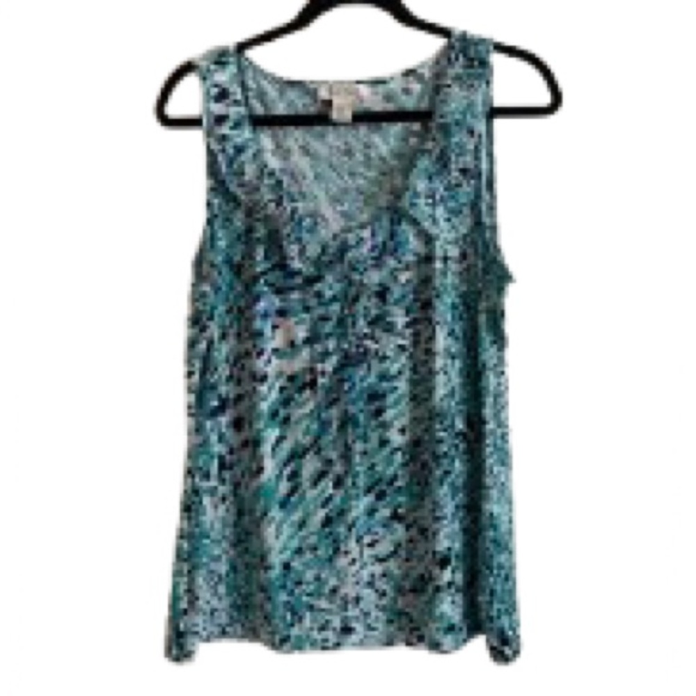 White House Black Market Teal Blue Patterned Sleeveless V-Neck Camisole -Size XL